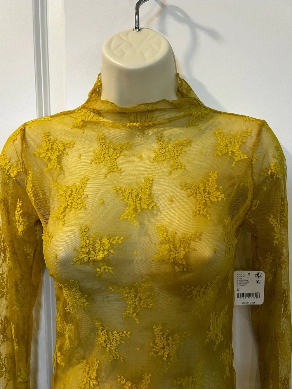 Free People Lux Layering Sheer Lace Long-Sleeve Top in Pale Yellow
